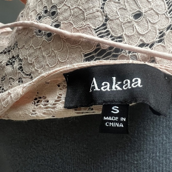 Aakaa Womens Juniors Sz A Mini Lace Boho Pale Pink  V-Neck Kaftan Mini Dress - Picture 9 of 16